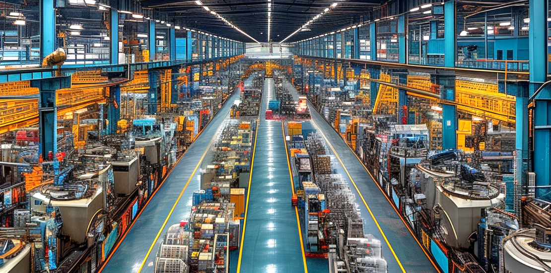 Commercial building with large factory equipment.