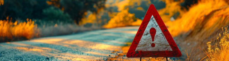 Street with a warning sign in street.