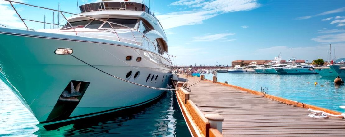 Luxury yacht sitting next to a long boardwalk