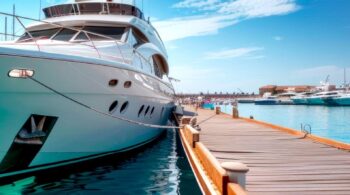 Luxury yacht sitting next to a long boardwalk