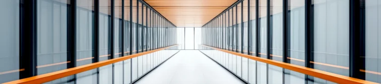 Empty hallway that leads to center of building.